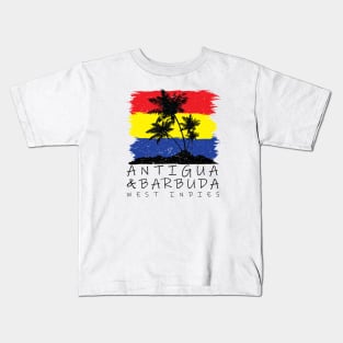 Antigua and Barbuda National Colors with Palm Silhouette Kids T-Shirt